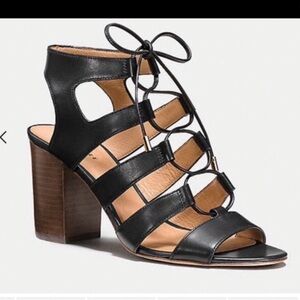 Coach Women's Larissa Black Calf Leather Heel Lace Up Sandals EUC Sz 6